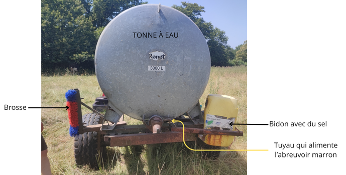 Arrière de la tonne à eau.