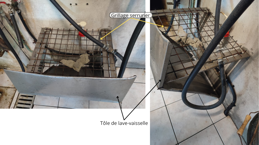 Photos annotées de l'évier pour laver les seaux.